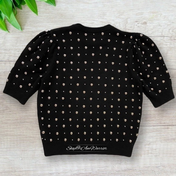 Michael Kors Collection black Italian cashmere studded puff short sleeve sweater - Picture 8 of 14